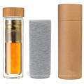 Custom Brands  450Ml Bamboo Lid Glass Water Bottle Vacuum Flask Glass Infuser Water Bottle